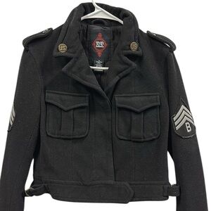 BBDakota Military Black Bomber Jacket with Pockets and Stripes Patches Womens M
